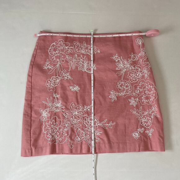 LOFT Cotton Pink and White Floral Embroidered Pencil Skirt / Mini Skirt, 8 - Picture 12 of 14